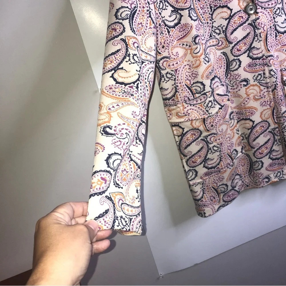Cuddl Duds Paisley  Blazer Ochre Blue Pink Orange M Soft Pockets - Picture 9 of 9